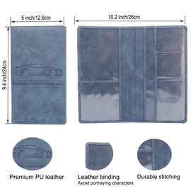 FACATH Leather Car Registration and Insurance Holder - Vehicle Glove Box Car Organizer,Auto Truck Comparment Accessories Case with Magnetic Closure for Driver License, Cards (Navy Blue)