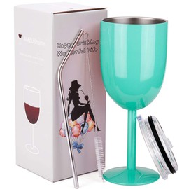 Stainless Steel Wine Glasses Cups.Double Walled Vacuum Insulated Wine Tumbler With Lid and Straw.Friendship,Christmas,Birthday Gifts for Women Men Friends Dad Mom(10oz Mint Green)