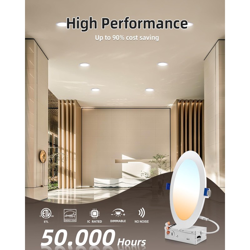 zouzai 8 Inch 18W Eqv 150W 1620LM 5CCT Ultra-Thin LED