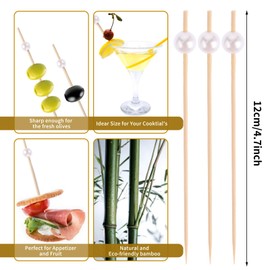 100Pcs Cocktail Picks for Drinks, White Toothpicks for Appetizers，Wooden Pearl Appetizer Skewers, Food Picks Skewers for Charcuterie Accessories Party Decorations