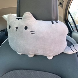 YUYAKESHI Neck Pad, Headrest, Fluffy Cushion, Cute, For Cats, Car Driving Set, With Buckle, Removable and Washable (Gray/Headrest)