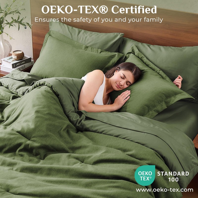 JOLLYVOGUE Queen Comforter Set Dark Green, Cationic Dyeing Bed in