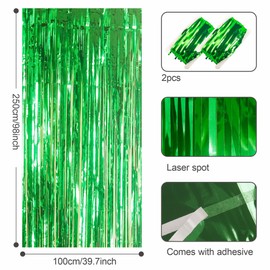 2pcs 3.2 x 8.3ft Glitter Green Tinsel Foil Fringe Curtain Door Tinsel Curtai n Streamers Party Curtain Decorations for Birthday School Graduation Hen Party Photo Banner Christmas Decorations Green