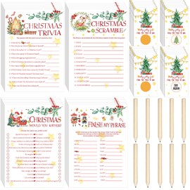 135 Pieces Christmas Party Games Sets, 125 Funny Happy Holiday Party Games Paper Cards with 10 Editable Pencils Gifts for Christmas Eve Winter Themed Family Party Game Supplies (Email Answers Sheet)