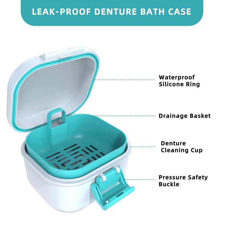 ARGOMAX Leak Proof Denture Bath Cup, Portable Soaking Denture Box,