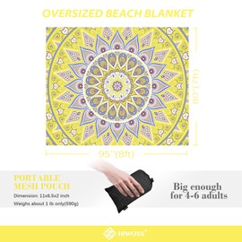 Hiwoss Beach Blanket Waterproof Sandproof Oversized 95”x 80”,Sand Free Beach Mat with Corner Pockets,Portable Mesh Bag for Beach Festival,Picnic,Travel and Outdoor Camping (Yellowtan)