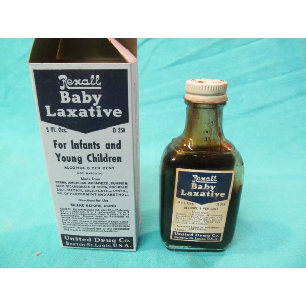 NEW OLD STOCK REXALL BABY LAXATIVE 3 OZ BOTTLE IN