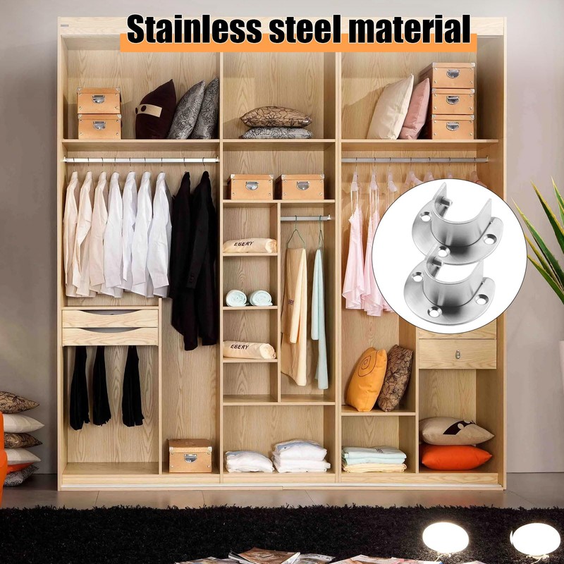 SJJJS 2 Pieces Pipe Brackets Clothes Rail Stainless Steel Adjustable