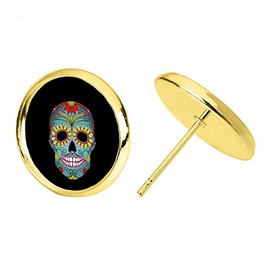 Day of the Dead Sugar Skull Stud Earring, Gold