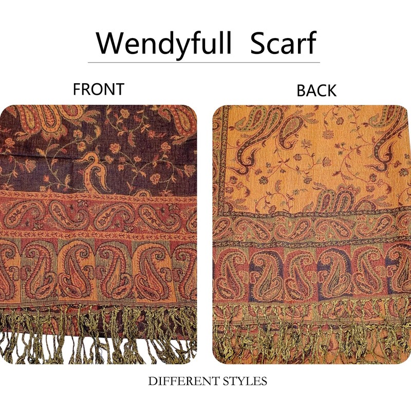 Wendyfull Pashmina Shawl Wraps Scarf for Women Reversible Paisley Scarves