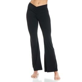 Leggings Depot Fabluxe Crossover Flare Leggings for Women, High Waist V Cross Bootcut Wide Leg Yoga Pants 32" Black, Medium