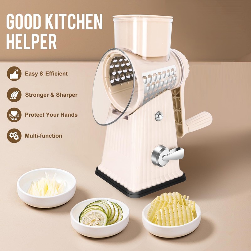 YHBRAK Rotary Cheese Grater with 5 Well-designed Blades & Strong