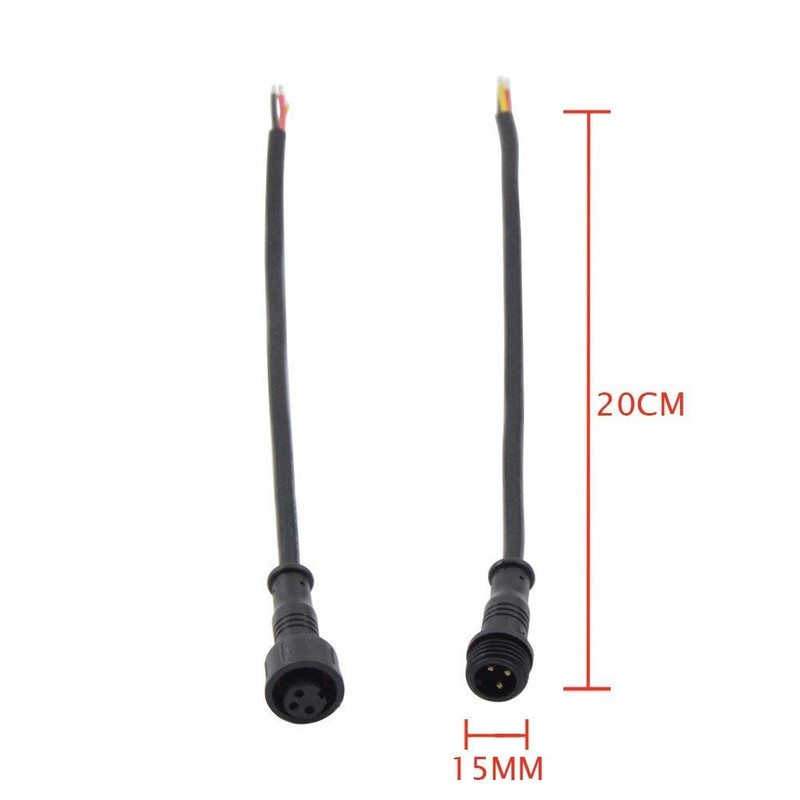 WESIRI 5Pairs 3 Core 3pin Black Pigtail Plastics Waterproof IP65
