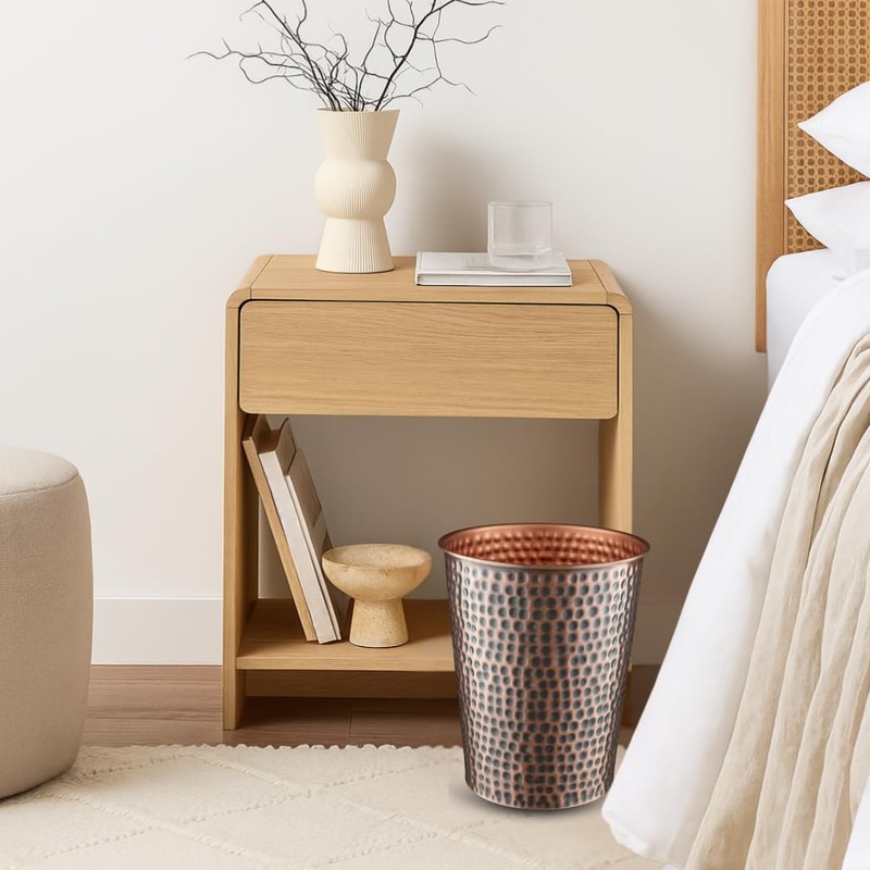 Monarch Abode Copper Hand Hammered Metal Wastebasket for Home Office