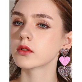 Heart Earrings Dangle Earrings Acrylic Cute Heart Shaped Earrings for Women Valentine's Day (Rainbow)