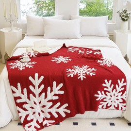 NIDITW Ultra Soft Cozy Christmas Throw Blanket Microfiber Knitted Blanket Lightweight Fluffy Fleece Blanket for Home Sofa Couch 50x60 Inches (Snowflake Red)