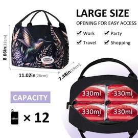 Aosbos Insulated Adults Lunch Bag for Women Reusable Lunch Box Meal Prep Purse Cute Cooler Tote Bag Hummingbird