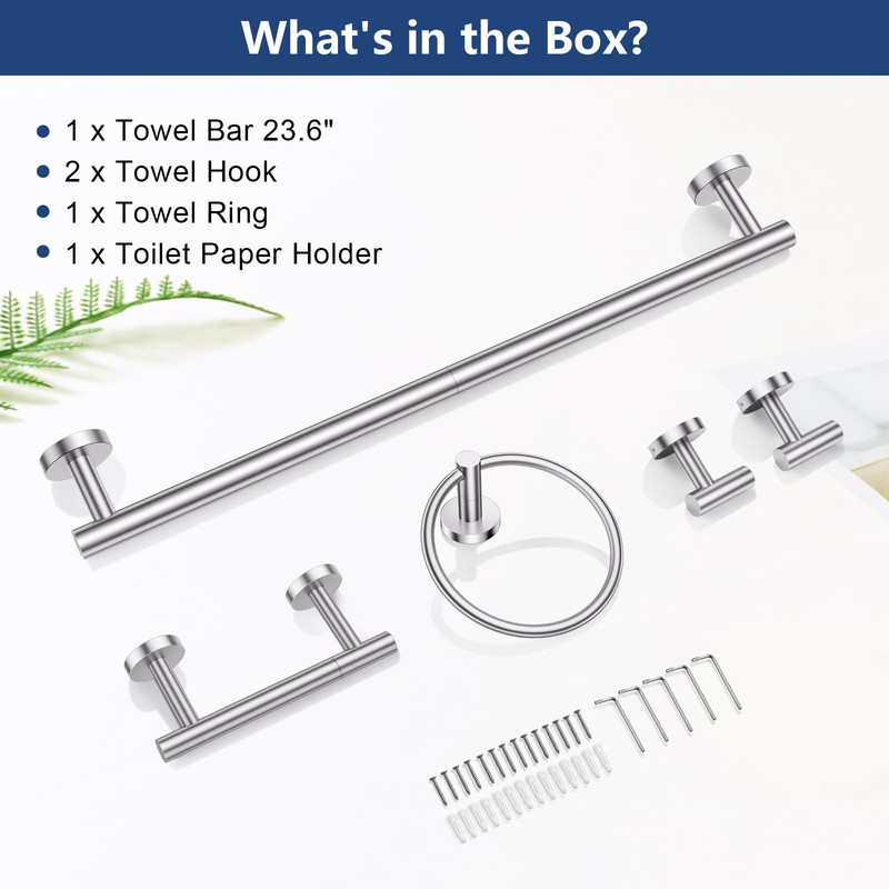 TQKAG Brushed Nickel 5 Piece Bathroom Hardware Accessories Set 23.6"