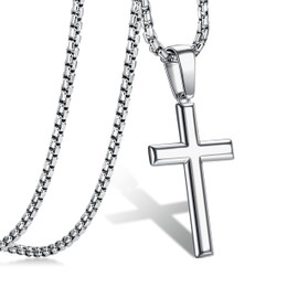 Jstyle Father's Day Gift for Dad Son, Cross Necklace for Men Sterling Silver Cross Pendant with Rolo Chain Necklace for Men Women 16-24 Inches 51CM