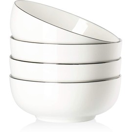 Houlu 40 oz Soup Bowls, Cereal bowls, Pho Bowls, Salad Bowls, Off White Porcelain Bowl Set of 4, 7 inch