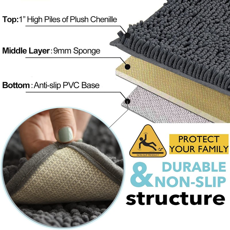 RUN HELIX Bath Mat Set, Soft Chenille Non-Slip Bath Mat,