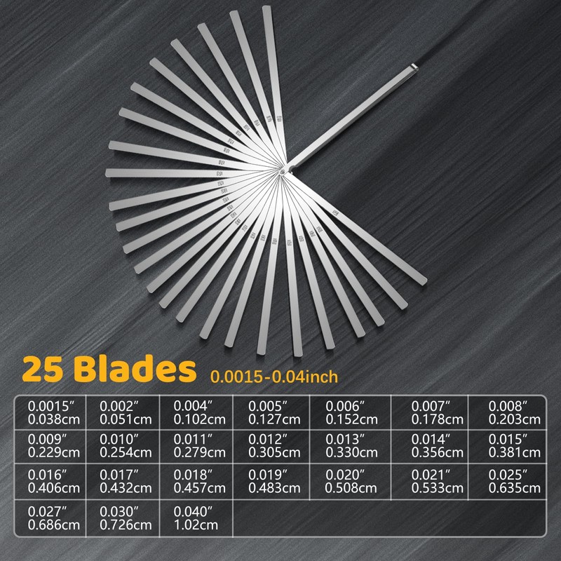 25 Blades Stainless Steel Long Feeler Gauge, Metric and Imperial