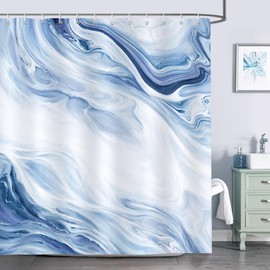 Bonhause Shower Curtain Marble Blue White Modern Abstract Shower Curtains 180 x 180 cm Anti-Mould Waterproof Polyester Fabric Washable Bathroom Curtain for Bathroom with 12 Hooks