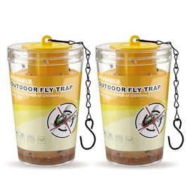 2 Fly Traps Outdoor Fly Trap for Patio with 2 Hanging Chains, Reusable Effective Fly Catcher for Yard, Horse Barns Farms and Outside Professional Grade Flies Control Solution
