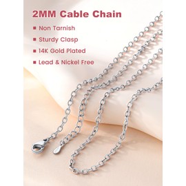 Chain Necklace for Women Rolo Cable Chain Stainless Steel Silver Color 2mm 18 Inch