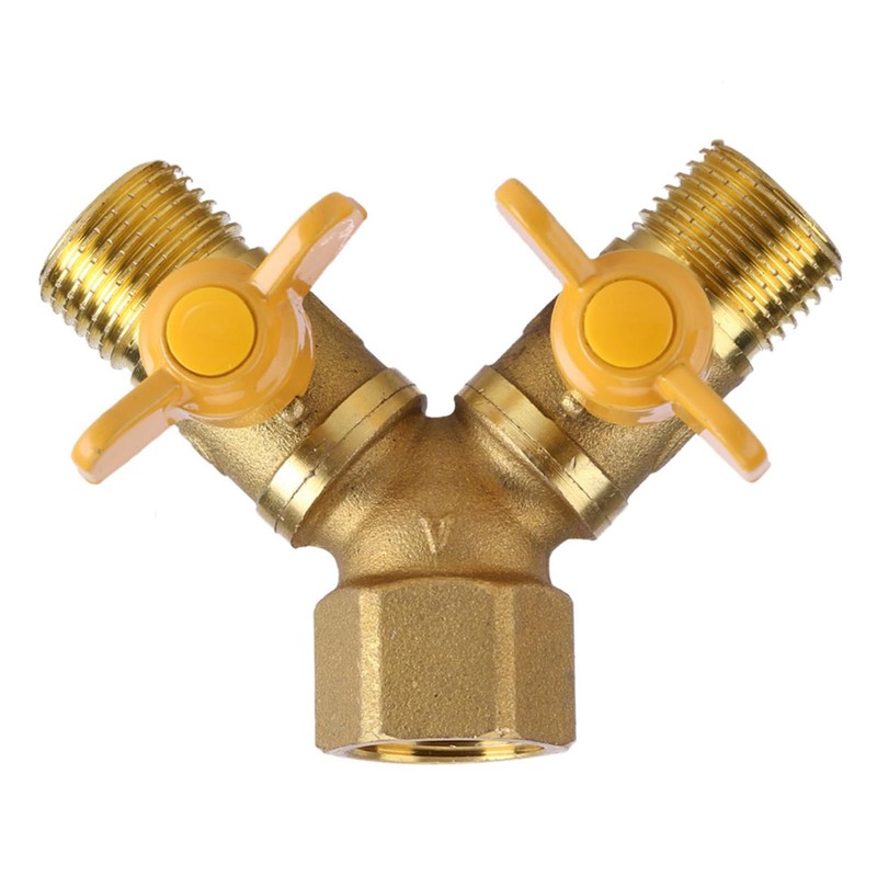 Brass Dual Tap Hose Adapter 2 Way Splitter Valve for