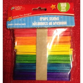 100 Natural Wood Multi-colored Popsicle Sticks School Arts Crafts 3/8X4.5” Color