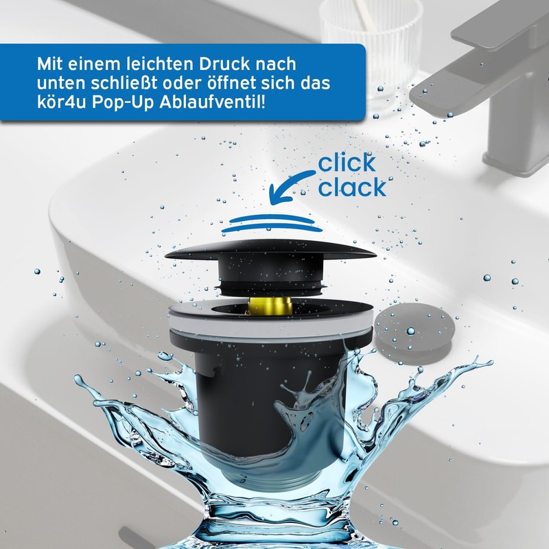 kör4u Design Pop Up Valve Black Matt 1 1/4 Inch
