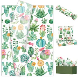 JarThenaAMCS 100 Sheet Cactus Tissue Paper Tropical Plant Wrapping Paper Watercolor Succulent Art Tissue for Summer Birthday Baby Shower DIY Crafts, 14 x 20 Inch