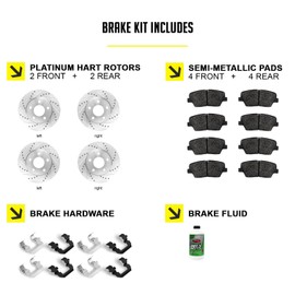 Hart Brakes Front Rear Brakes and Rotors Kit |Front Rear Brake Pads| Brake Rotors and Pads| Semi Metallic Brake Pads and Rotors| Hardware Kit - PHCC.74042.43