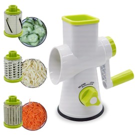 Top 3 Rotary Käsereibe Gemüsehobel mit drei Reibe Trommeln Sicher und Zuverlässig Handreibe Vakuum-Saugbasis für Gemüse Obst Käse