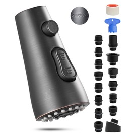 Hibbent Stainless Steel Pull Down Spray Head Replacement with 15 Adapters, 3-Function Kitchen Faucet Spray Head Nozzle Compatible with Moen, American Standard, Delta, Kohler Faucet, Oil-Rubbed Bronze