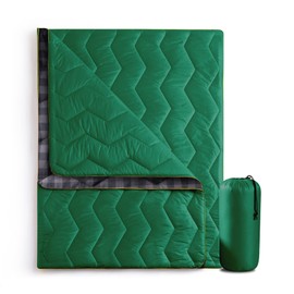 UNIKOME Outdoor Packable Camping Blanket, Lightweight Travel Blanket Waterproof Warm Camping Blanket for Hiking, Camping, Puffy Down Alternative Camping Blanket with Corner Loops, 75"×52", Green