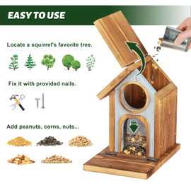 MIXXIDEA Wooden Squirrel Feeder, Large Capacity Squirrels Feeders for Outside, Sturdy Construction, No Assembly Lovely Chipmunk Feeder for Corn, Peanut, Nuts, Chestnuts (Brown-1pk)