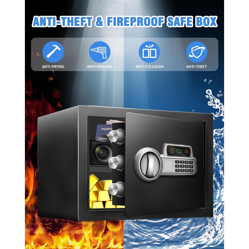 Fdsutvit Safe Box 1.5 Cu Ft, Steel Security with Fireproof