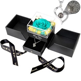 ENERLEAF - Rosa real preservada, flores eternas, regalos para mamá, abuela, esposa, novia en el día de la madre, cumpleaños, San Valentín, Navidad, aniversario, regalos románticos para ella con collar "I Love You"
