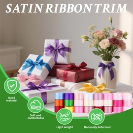 120 Yards Satin Ribbon for Wedding Bouquet DIY Crafts 1 Inch, Solid Color Ribbon Fabric Ribbon for Gift Wrapping Christmas Gift Bows Hair Bows Silk Ribbon for Bouquets Decor