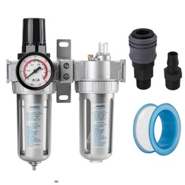 NANPU 1/4" NPT Air Filter Pressure Regulator Lubricato Dryer Gauge Kit Water/Oil Trap Separator 3 in 1 Twin Unit