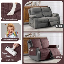 TAOCOCO 100% Waterproof Recliner Cover, Non-Slip Washable Reclining Couch Cover with Elastic Leg Straps, Furniture Protector for Dogs (Coffee, 2 Seater)