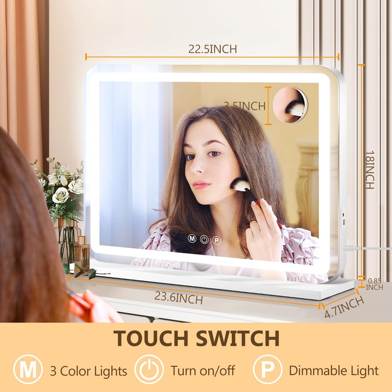 Ratsamee 23" x 18" Vanity Mirror with Lights, Led Makeup
