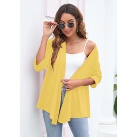 Heymoments Women's Cardigan Lightweight Draped Open Front 3/4 Sleeve Casual Flowy Holiday Yellow Large Cardigan Coat