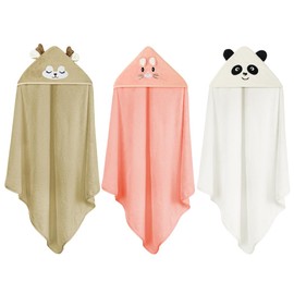 Aolso Hooded Baby Towel,3 PCs Baby Bath Towels with Hood,80x80cm Soft and Absorbent Hooded Towels for Kids Newborn and Infant, (White/Coffee/Pink)