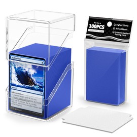 YSCare Card Deck Case, Deck Box with 100 Pack Card Sleeves and Divider, Standard Size Clear Commander Cards Storage Box Fit for MTG, Sport, Trading Cards (Navy Blue)