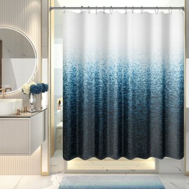AmazerBath Shower Curtain Blue, Washable Cloth Ombre Shower Curtain Sets with 12 Metal Shower Curtain Hooks, Rustic Waterproof Dark Sea Blue Farmhouse Shower Curtains for Bathroom Decor, 72x72 Inches