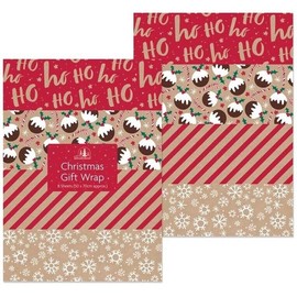 Christmas Gift Wrapping Paper Mix Festive Traditional Each 50cm x 70cm 8/16/24 Sheets (8 Pcs)