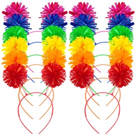 Tigeen 12 Pcs Pom Pom Headband Head Bopper with Pom Pom Birthday Party Headwear for Women Adults Accessories (Mixed Color)